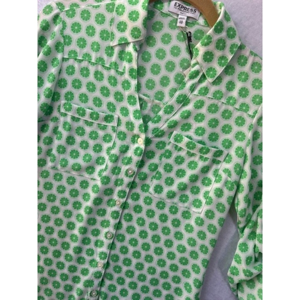 NEW Express Womens Slim Fit Portofino Button-Up Sheer Top‎ Size XXS Lime Wedge